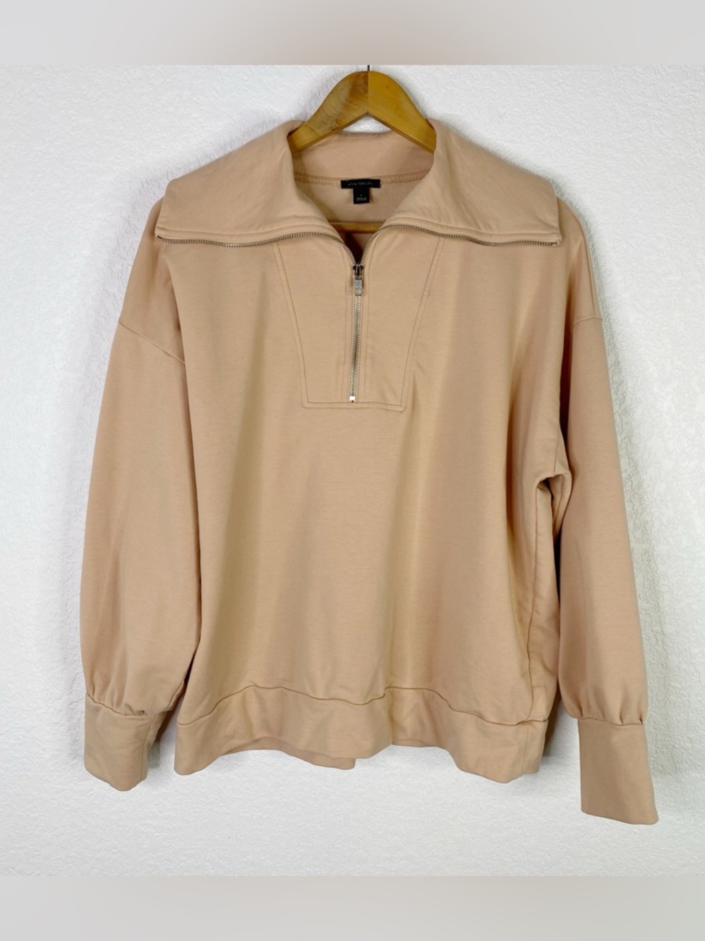 Ann Taylor Cotton Blend Tan Brown 1/4 Zip Pullover Sweater